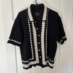 Abercrombie & Fitch Black and White Crochet Shirt
